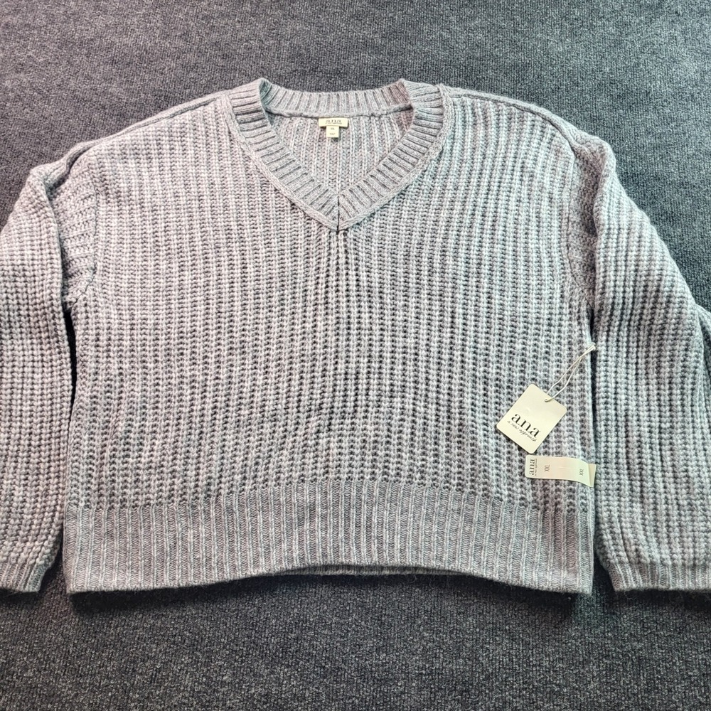 ANA A New Approach Womens XXL V Neck Long Sleeve Knit Sweater Gray
